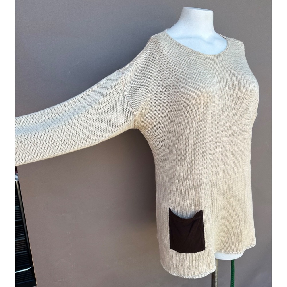 Soft Surroundings Women's Size Large Oatmeal Tunic Sweater Long Sleeve Pocket - Picture 3 of 11